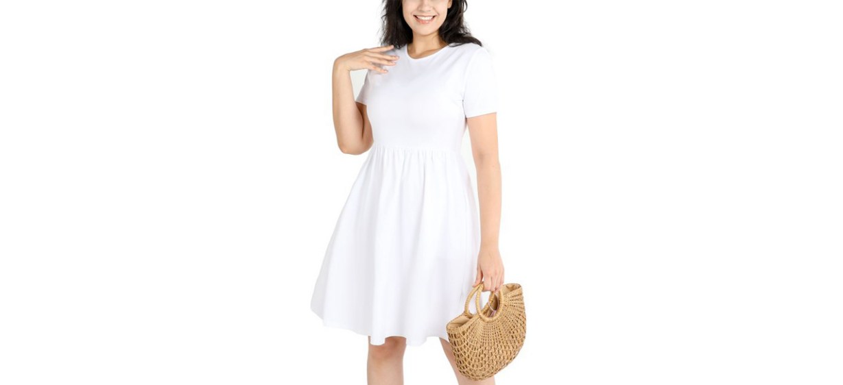 POSESHE Plus Size Short Sleeve Round-Neck Short Party Dress