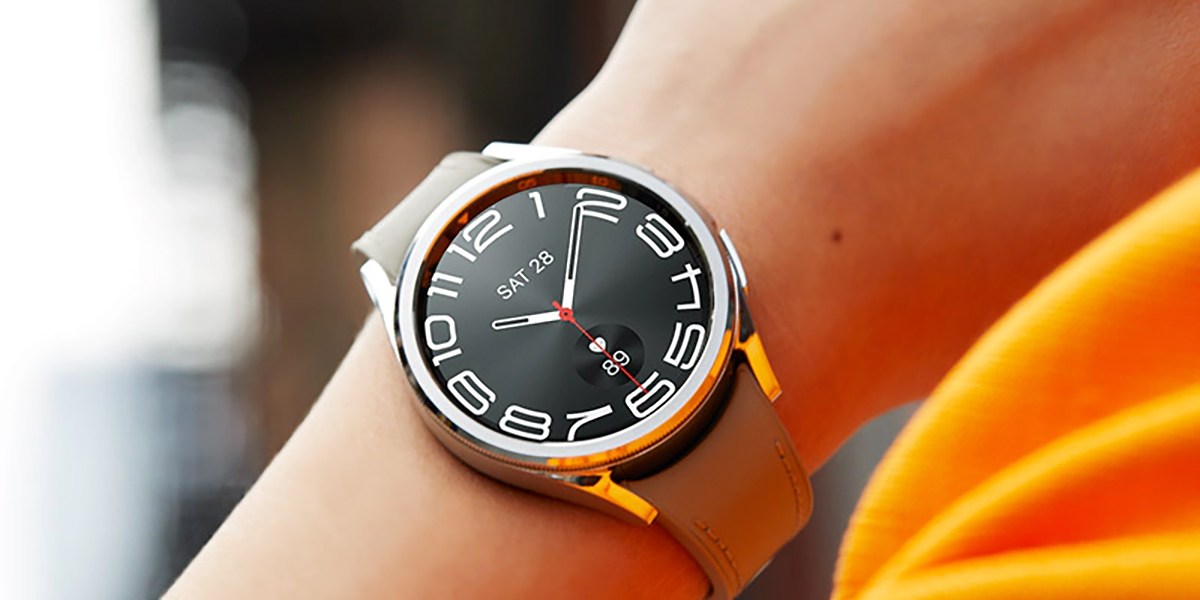 Samsung Galaxy Watch6 Classic with brown band on wrist