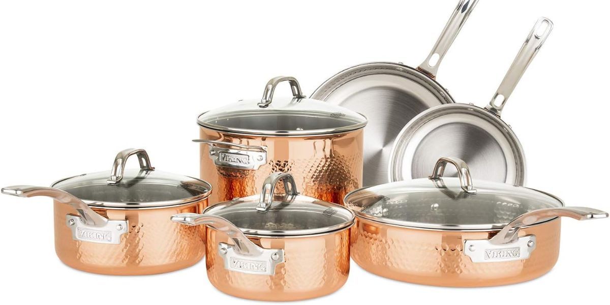 Viking 10-Piece 3-Ply Stainless Steel Hammered Copper Clad Cookware Set