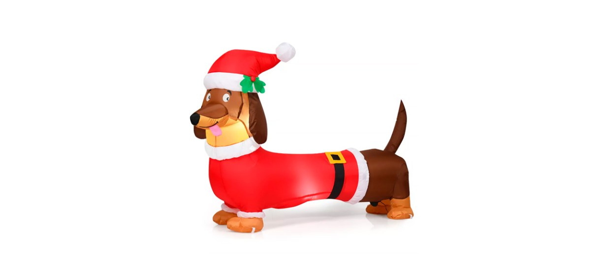 Tangkula 5 FT Christmas Inflatable Dog with Internal Bulbs &amp; Waterproof Blower 