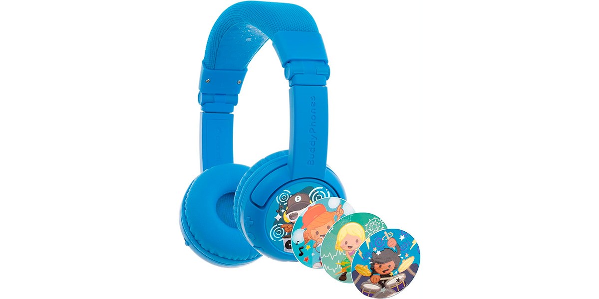 Blue Onanoff Buddyphones Play+ on white background