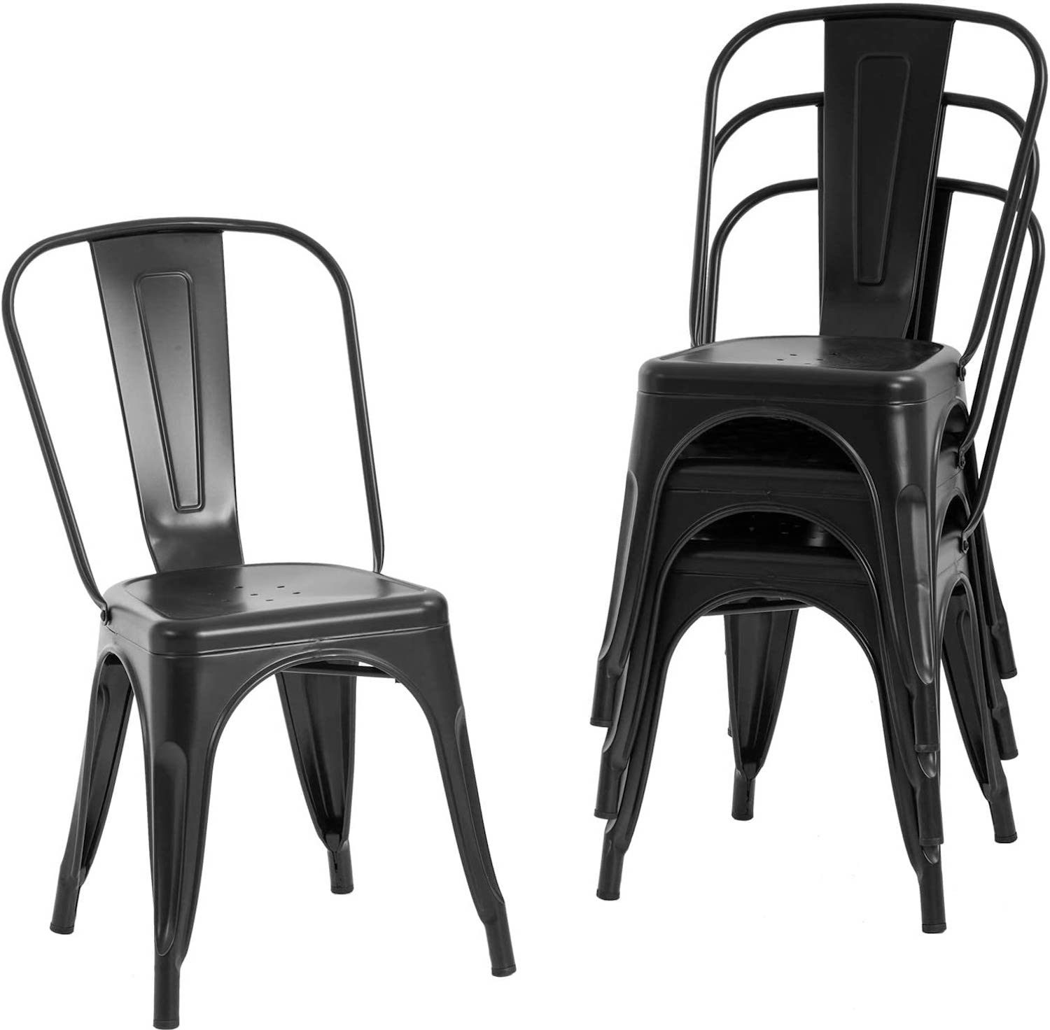FDW Tolix Stackable Dining Chairs, Set of 4
