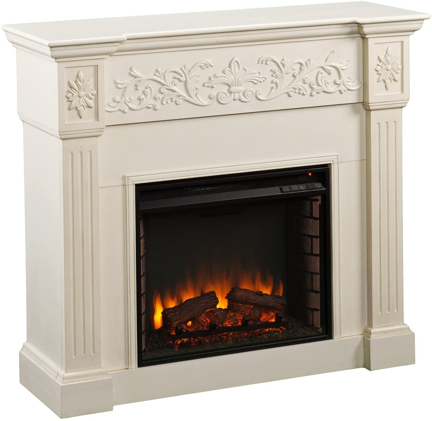 SEI Furniture Calvert Electric Carved Floral Trim Fireplace