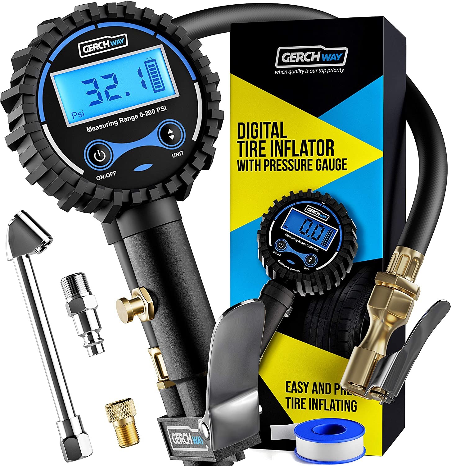 Gerchway Digital Tire Inflator with Pressure Gauge
