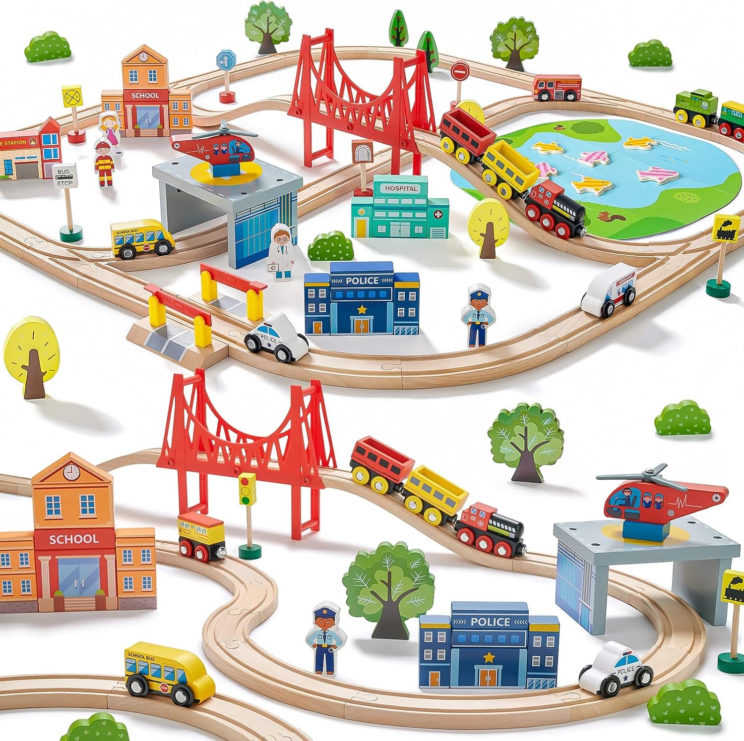 Tiny Land 110-Piece Wooden Train Set